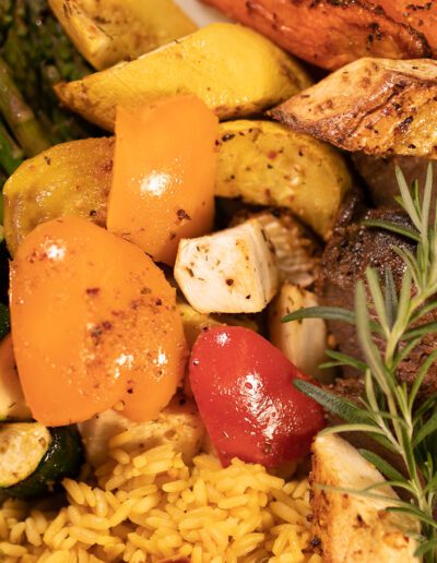 Rosemary Beef Tenderloin/ Saffron Rice & Roasted Root Vegetables
